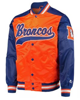Denver Broncos Blue and Orange Varsity Satin Jacket