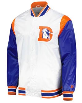 Throwback Warm Up Pitch Denver Broncos White Satin Jacket