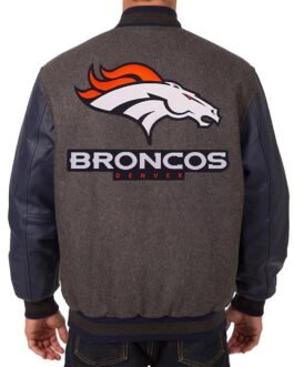Navy and Charcoal Denver Broncos Varsity Jacket