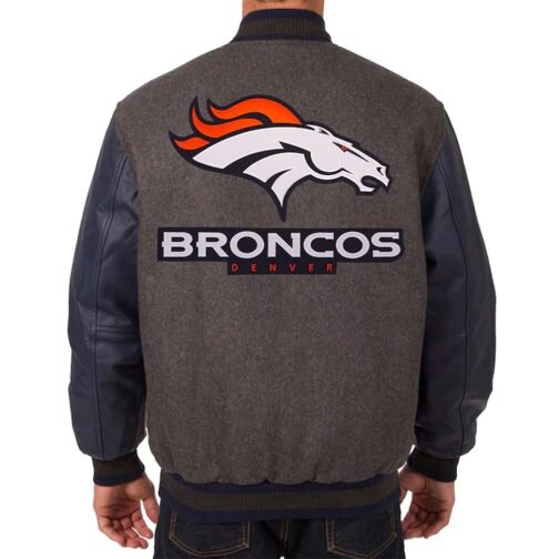 Navy and Charcoal Denver Broncos Varsity Jacket - Image 2