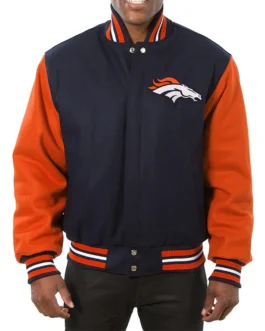 Denver Broncos Blue and Orange Varsity Orange Wool Jacket