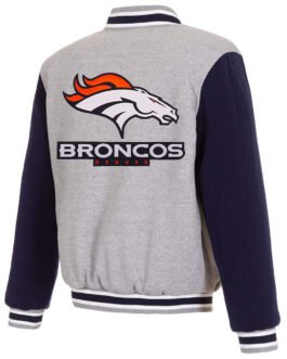 Denver Broncos Varsity Gray and Navy Blue Jacket