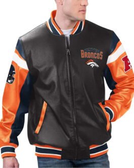 Denver Broncos Black Varsity Full-Zip Leather Jacket