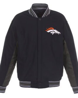 Denver Broncos Navy and Gray Wool Varsity Jacket