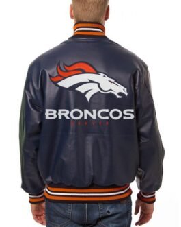 Varsity Denver Broncos Navy Blue Leather Jacket