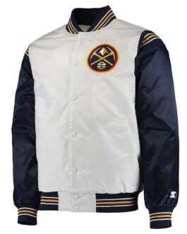 Denver Broncos Renegade White/Navy Varsity Satin Jacket