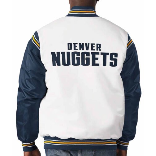 Denver Broncos Renegade White/Navy Varsity Satin Jacket - Image 4