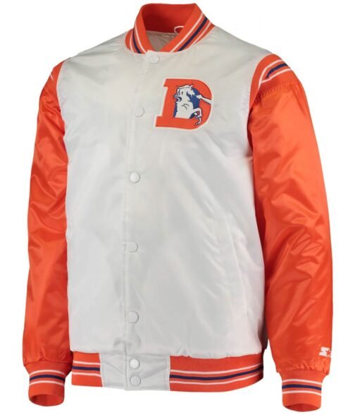 Denver Broncos Starter White and Orange Satin Jacket