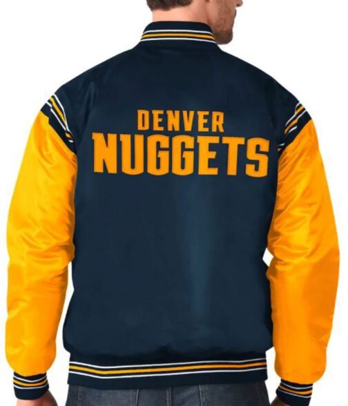 Starter Varsity Denver Nuggets Satin Blue and Yellow Jacket - Image 4