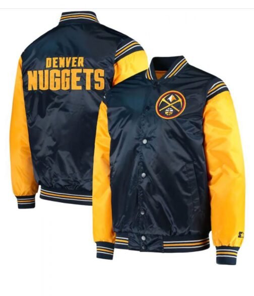 Starter Varsity Denver Nuggets Satin Blue and Yellow Jacket - Image 3