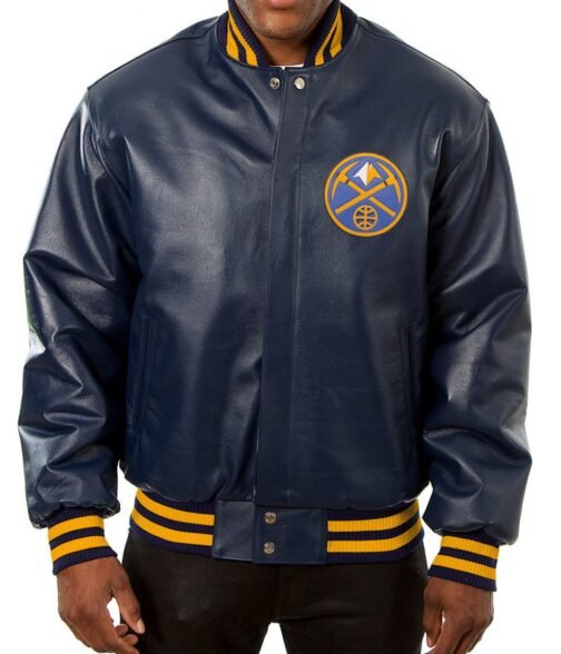 Varsity Denver Nuggets Navy Blue Leather Jacket