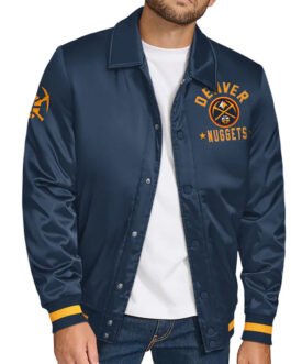 Denver Nuggets Stitch Applique Navy Satin Jacket
