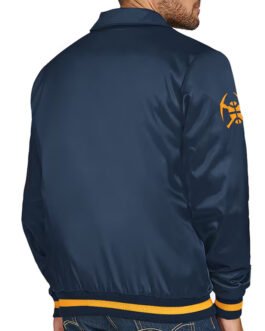 Denver Nuggets Stitch Applique Navy Satin Jacket