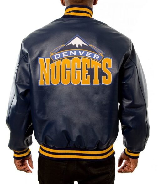 Varsity Denver Nuggets Navy Blue Leather Jacket - Image 2