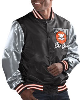 Detroit Bad Boys Black and Gray Varsity Satin Jacket