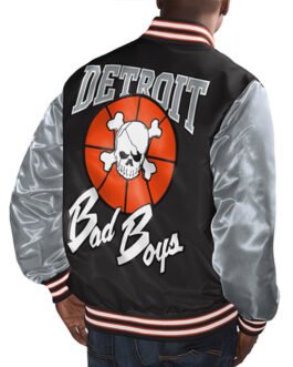 Detroit Bad Boys Black and Gray Varsity Satin Jacket