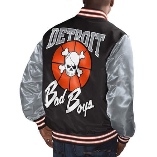 Detroit Bad Boys Black and Gray Varsity Satin Jacket - Image 2