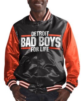 Detroit Bad Boys Black and Orange Varsity Satin Jacket