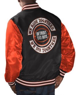 Detroit Bad Boys Black and Orange Varsity Satin Jacket