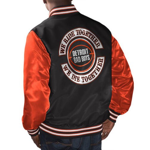 Detroit Bad Boys Black and Orange Varsity Satin Jacket - Image 2