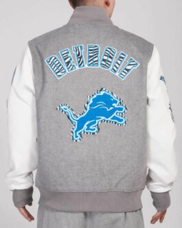 Detroit Lions Animal Patches Gray Varsity Jacket