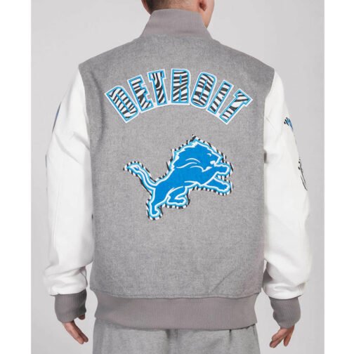 Detroit Lions Animal Patches Gray Varsity Jacket - Image 2