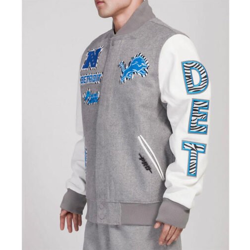 Detroit Lions Animal Patches Gray Varsity Jacket - Image 3