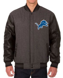 Detroit Lions Varsity Black and Charcoal Jacket
