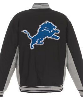 Detroit Lions Black and Gray Varsity Wool Jacket