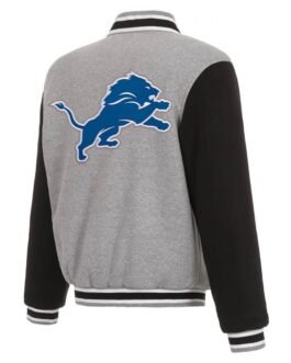Varsity Detroit Lions Grey and Black Wool Jacket