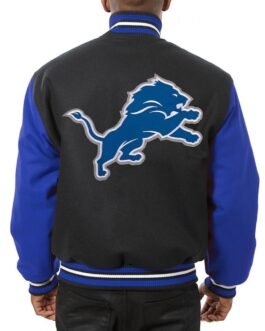 Varsity Detroit Lions Royal Blue and Black Wool Jacket