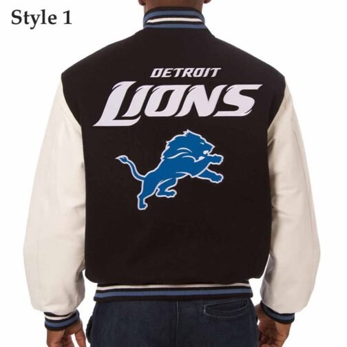 Detroit Lions Black and White Varsity Jacket - Image 3