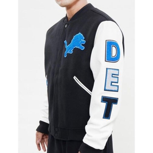 Detroit Lions Letterman Varsity Black and White Jacket - Image 3