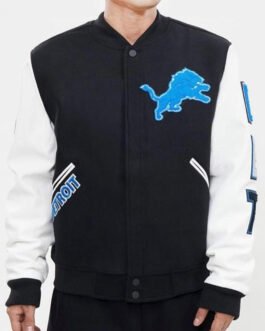 Detroit Lions Letterman Varsity Black and White Jacket