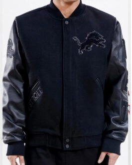 Detroit Lions Letterman Varsity Black Jacket