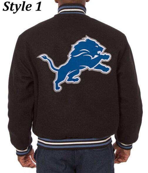 Varsity Detroit Lions Embroidered Black Wool Jacket - Image 3