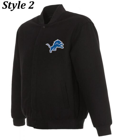 Varsity Detroit Lions Embroidered Black Wool Jacket - Image 2