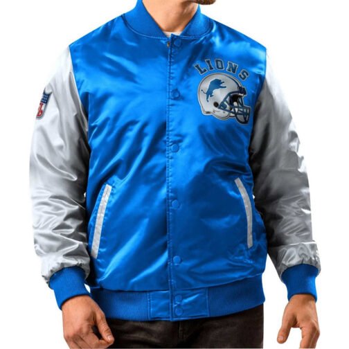 Detroit Lions Blue and Gray Varsity Satin Jacket