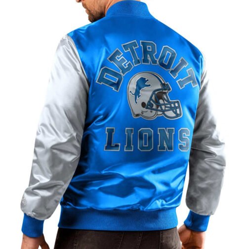 Detroit Lions Blue and Gray Varsity Satin Jacket - Image 2