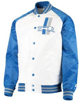 White/Blue Detroit Lions Clean Up Throwback Satin Jacket