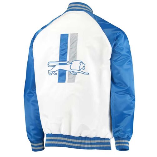 White/Blue Detroit Lions Clean Up Throwback Satin Jacket - Image 2