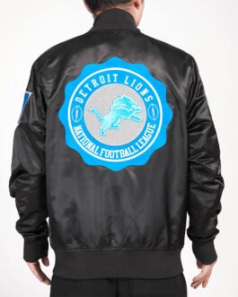 Detroit Lions Crest Emblem Black Satin Jacket