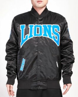 Detroit Lions Crest Emblem Black Satin Jacket