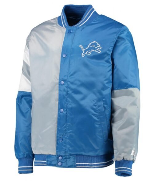 Detroit Lions Leader Varsity Satin Blue/Gray Full-Snap Jacket