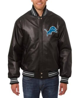 Detroit Lions Varsity Black Leather Jacket
