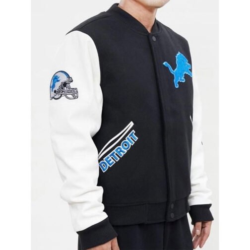 Detroit Lions Letterman Varsity Black and White Jacket - Image 4
