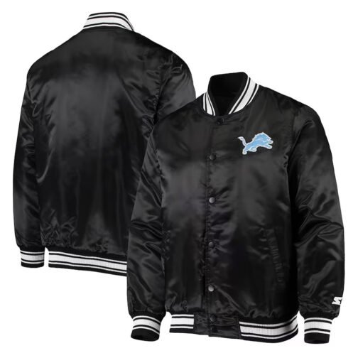 Detroit Lions Locker Room Black Satin Jacket - Image 3