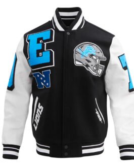 Detroit Lions Mashup Rib Varsity Wool/Leather Jacket