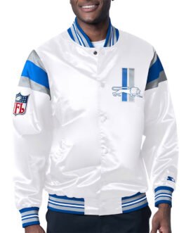 Detroit Lions Midweight White Satin Jacket