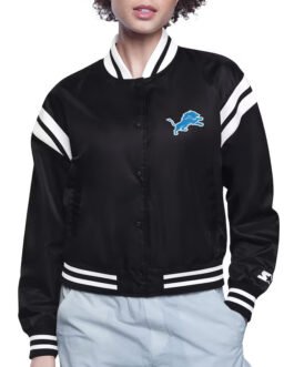 Detroit Lions Printed Logo Varsity Satin Jacket